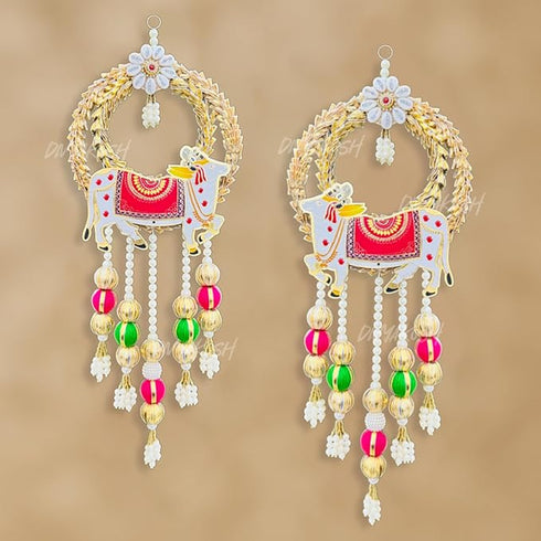 Divyakosh Fabric and Beads Cow Side Hanging (1 Pair)